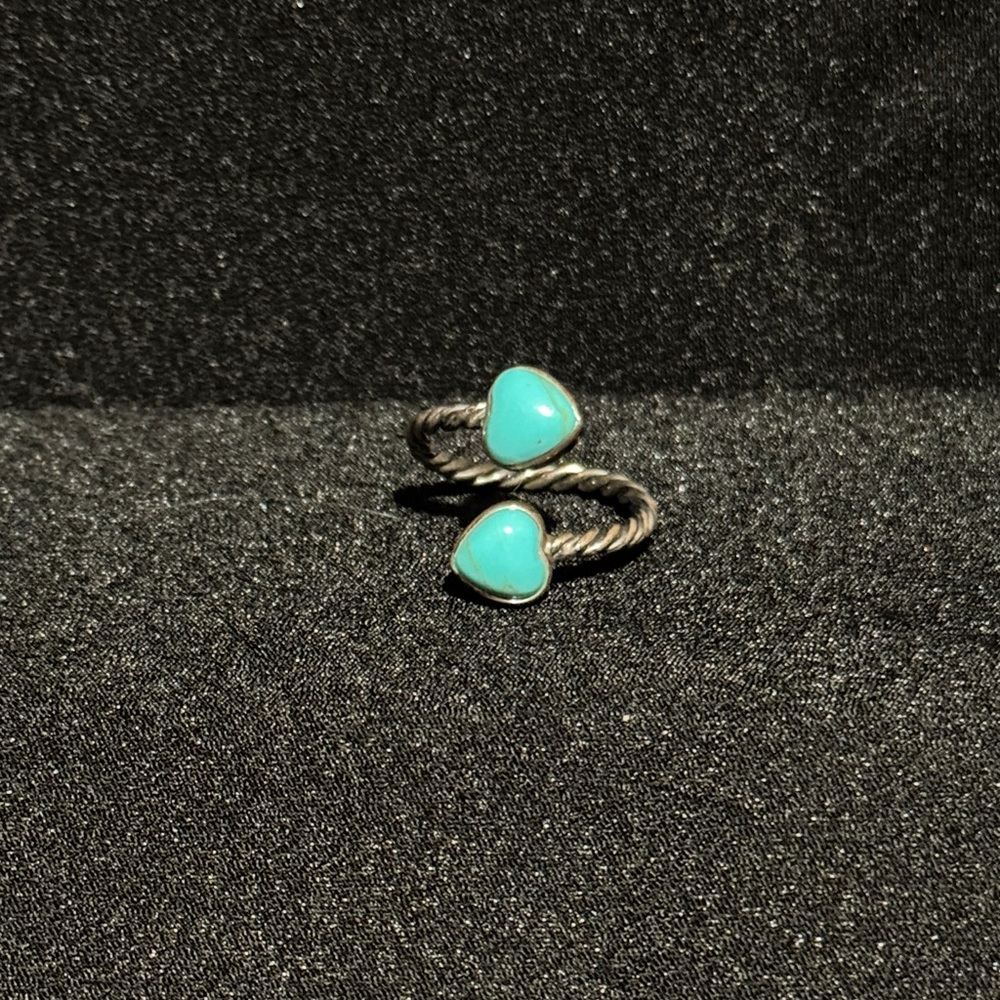 Turquoise Heart Silver Twist Ring